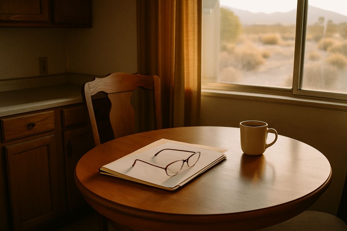 Mesa de cocina con documentos de la herencia en un hogar familiar tranquilo