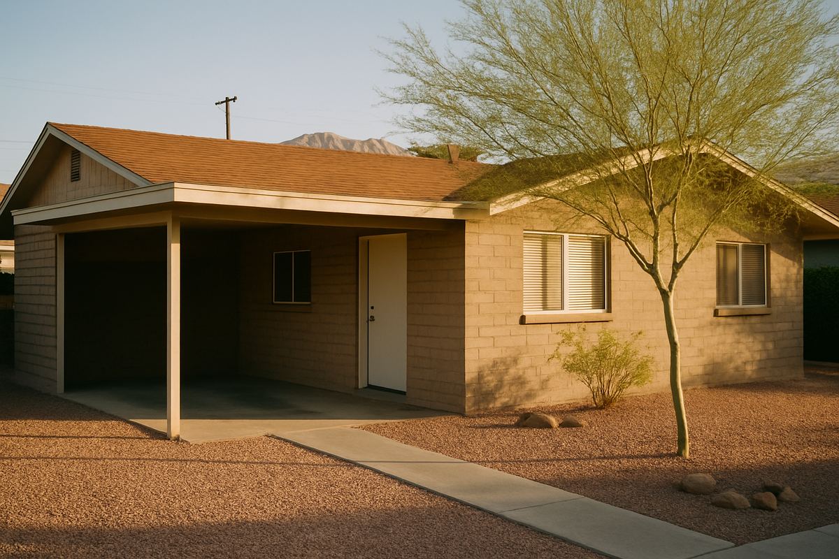 Front of an older Las Vegas ranch house with a carport
