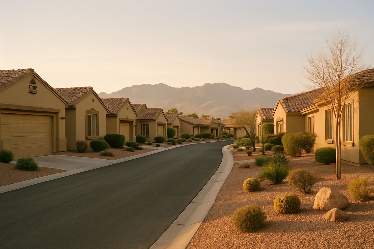 Quiet 55-plus community street in Henderson with single-story homes
