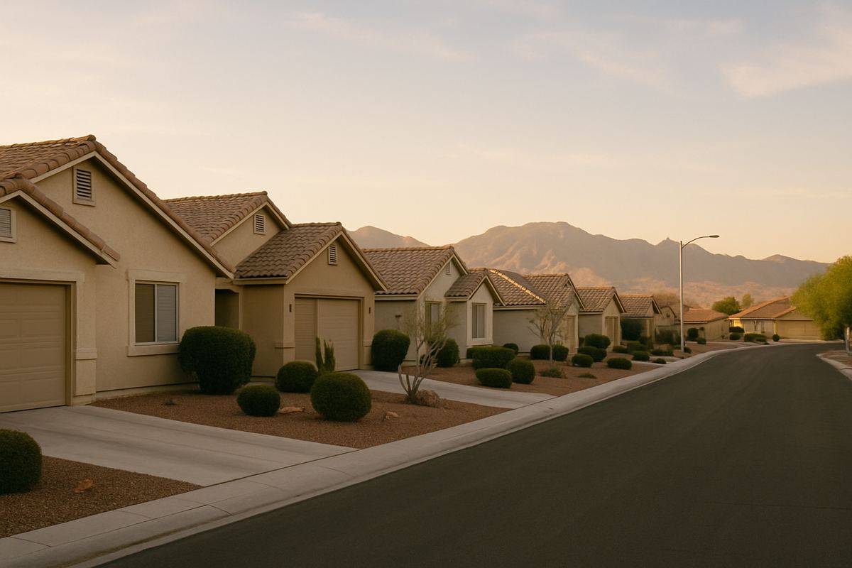 Quiet Las Vegas street of single-story stucco homes