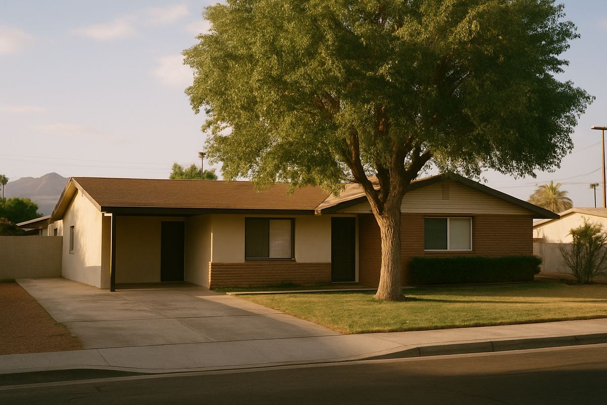 Mid-century ranch home with a mature shade tree in central Las Vegas