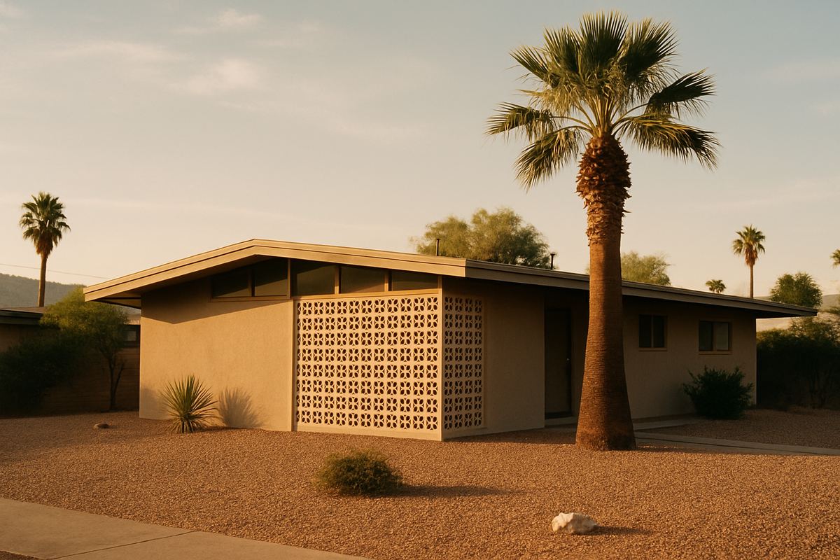 Mid-century modern home with a breeze-block wall in Paradise