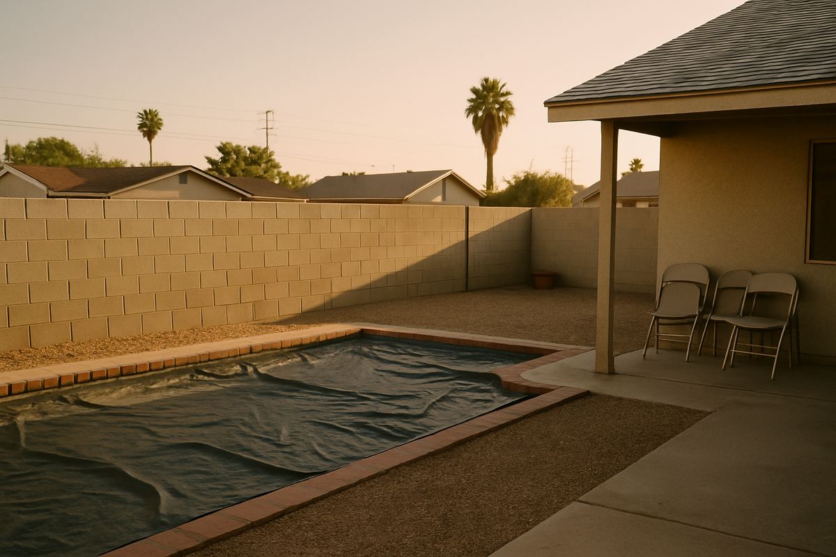Covered pool and patio in a Spring Valley backyard