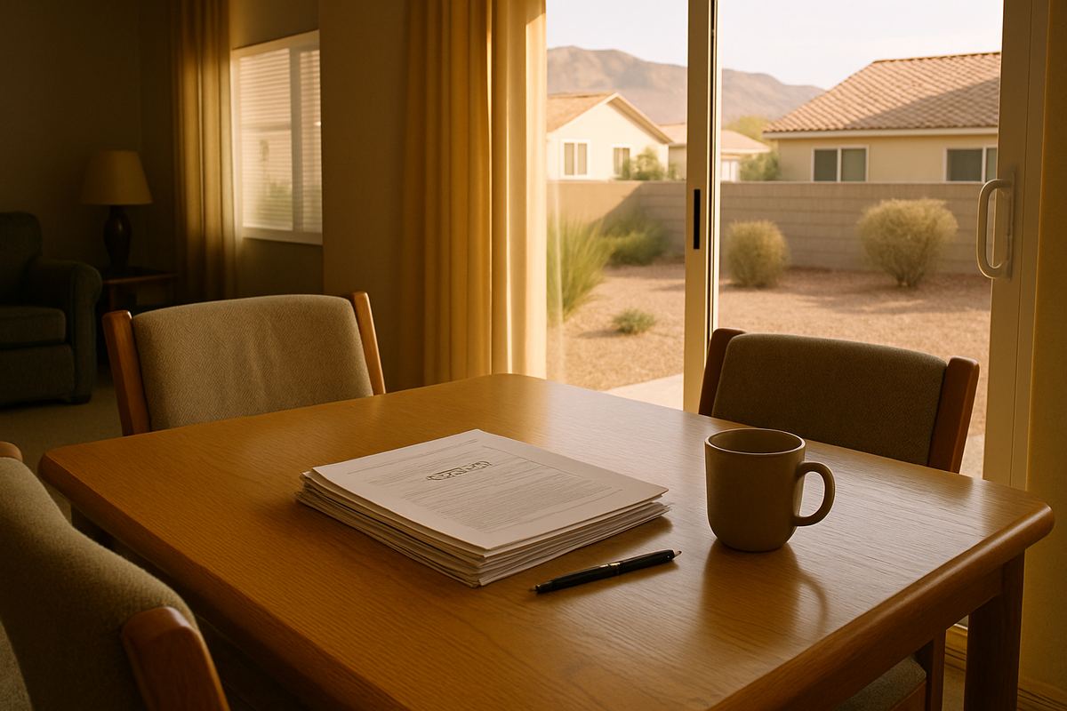 Trust paperwork on a dining table in a bright Henderson home