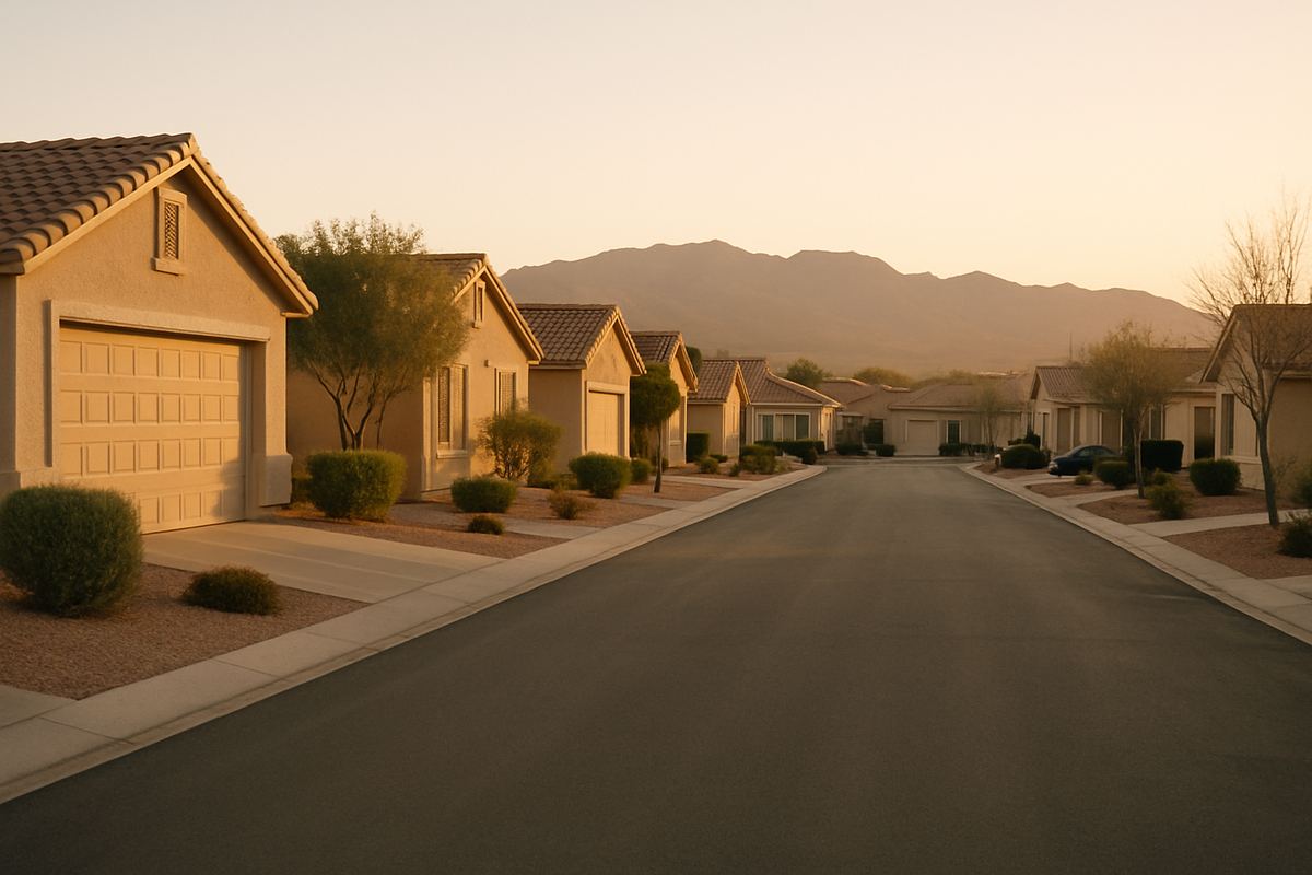 Single-story stucco homes on a quiet Las Vegas valley street