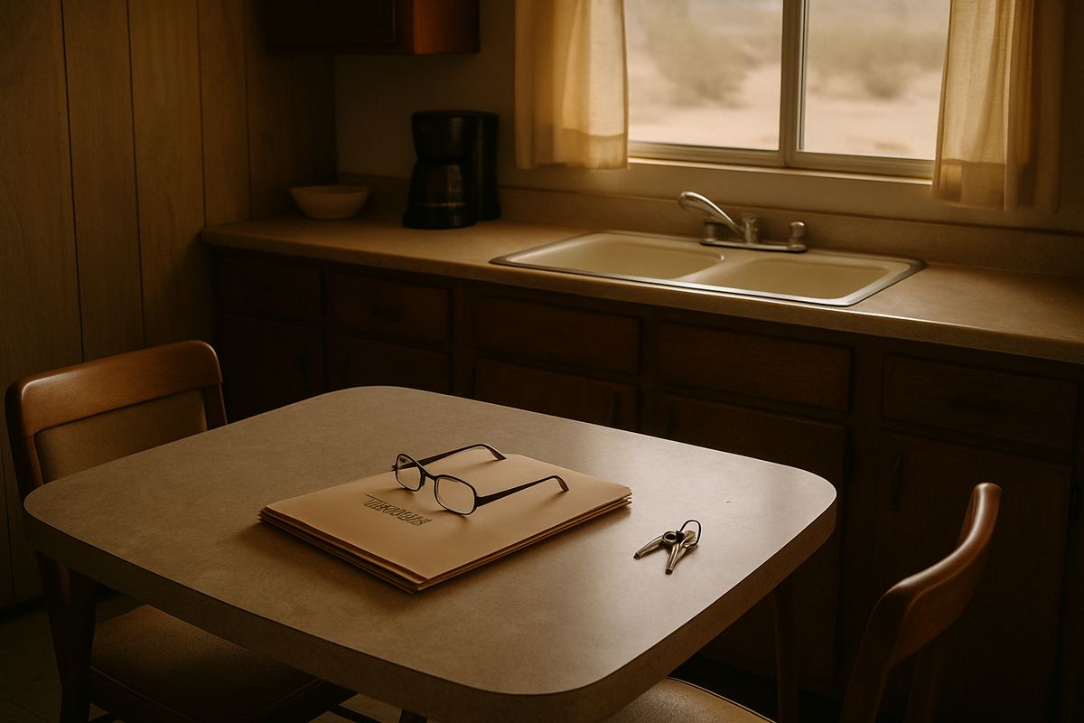 Estate paperwork and house keys on a kitchen table